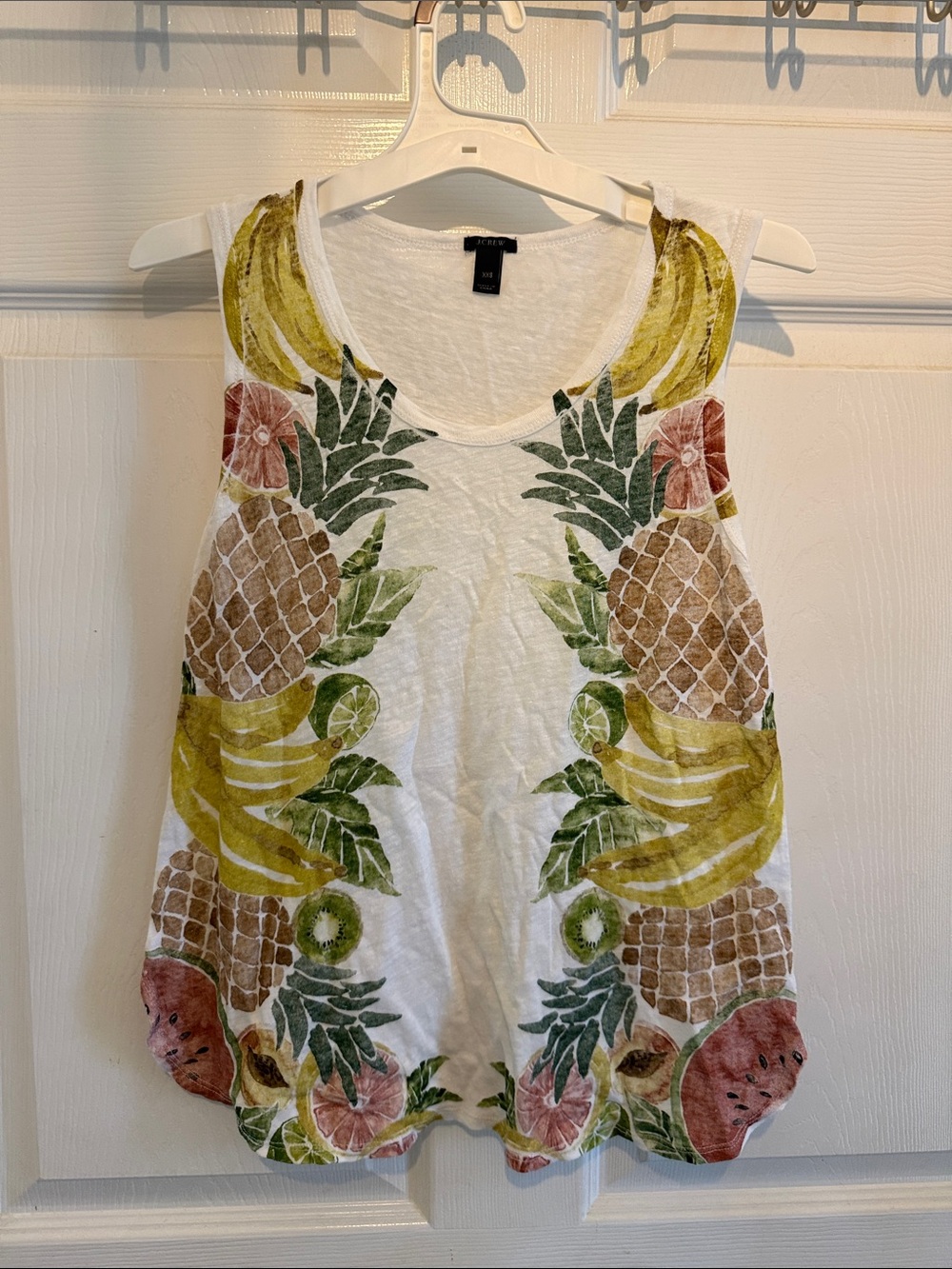 JCrew women’s White Fruit-Print Linen Tank Top
